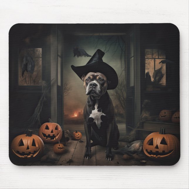Mousepad Staffordshire Terrier Pumpkins Halloween Scary (Frente)