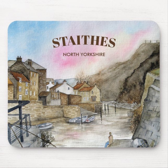 Mousepad Staithes, North Yorkshire, England Watercolor (Frente)