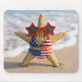 Mousepad Starfish Wearing Flag Bikini and Star Sunglasses