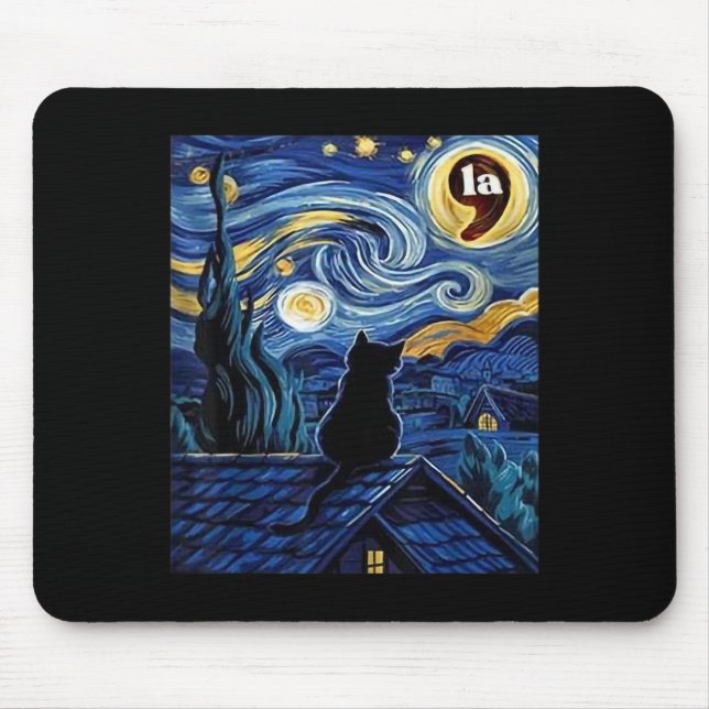 Mousepad Starry Night Black Cat Comma La Kamala Harris 2 (Frente)
