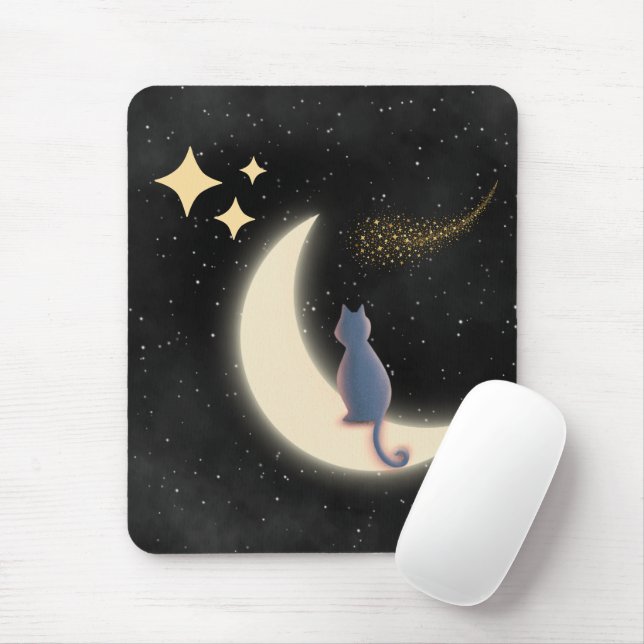 Mousepad Starry Night Cat e Crescent Moon (Com mouse)