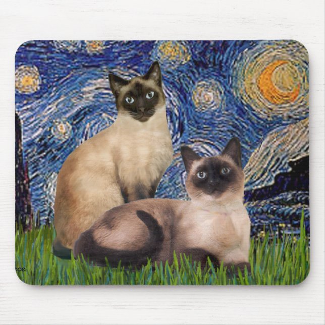 Mousepad Starry Night - Dois Gatos Siameses (Choc Pt) (Frente)