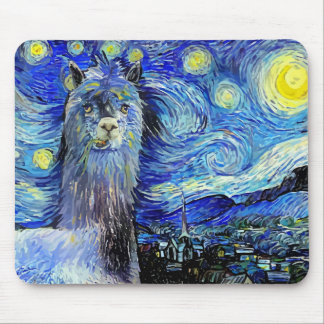 Mousepad Starry Night Funny Alpaca Landscape Parody