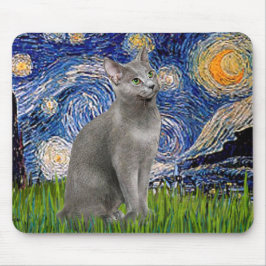 Mousepad Starry Night - gato azul russo