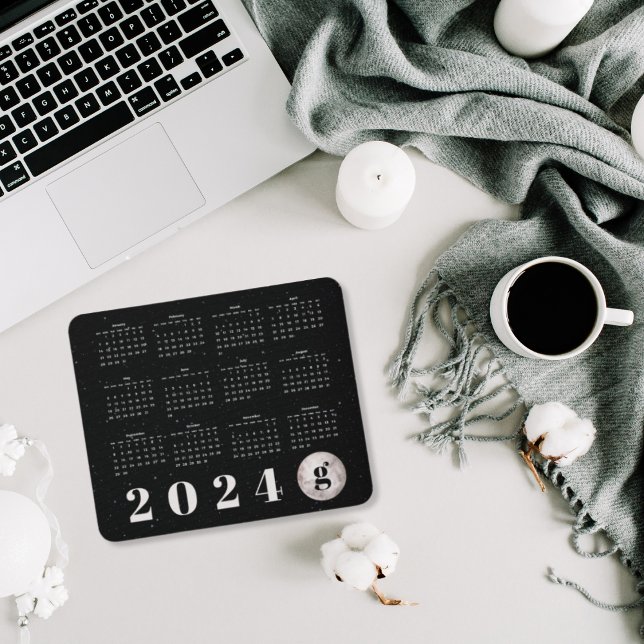 Mousepad Starry Night Sky Moon Monogrammed 2024 Calendar (Criador carregado)