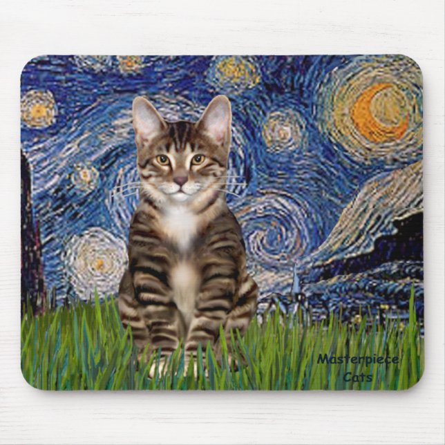 Mousepad Starry Night - Tabby Tiger cat 30 (Frente)