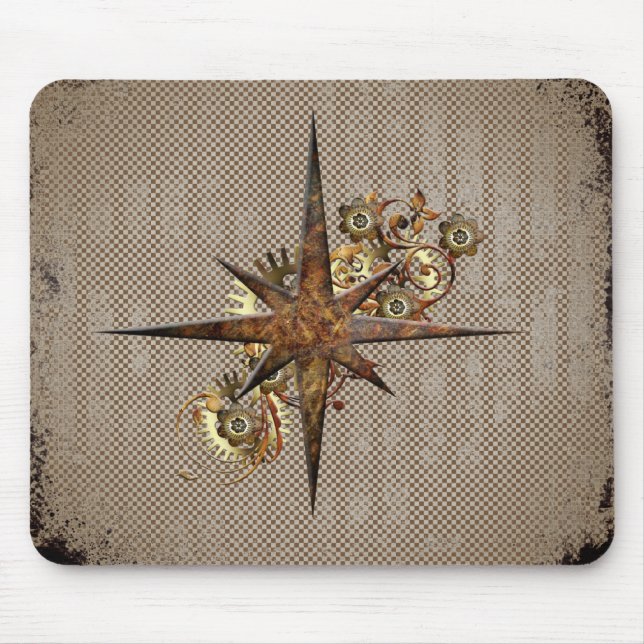 Mousepad Steampunk Compass Star Grunge (Frente)