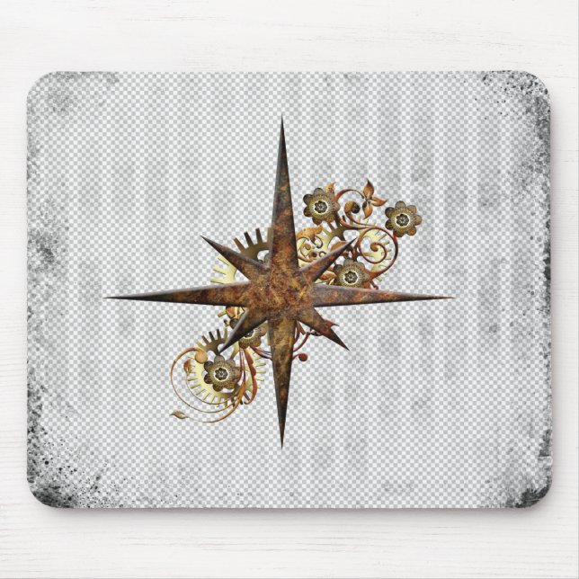 Mousepad Steampunk Compass Star Grunge (Frente)