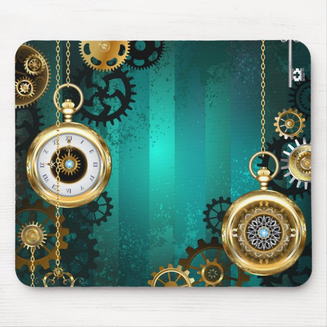Mousepad Steampunk Jewelry Watch em um fundo verde (Frente)