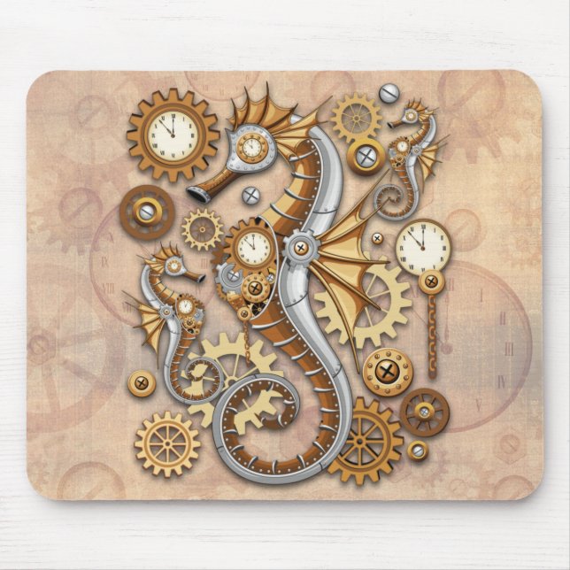 Mousepad Steampunk Seacavalo Vintage Surreal Art (Frente)