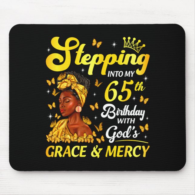 Mousepad Stepng Into My 65th Birthday Christian Afro Women  (Frente)