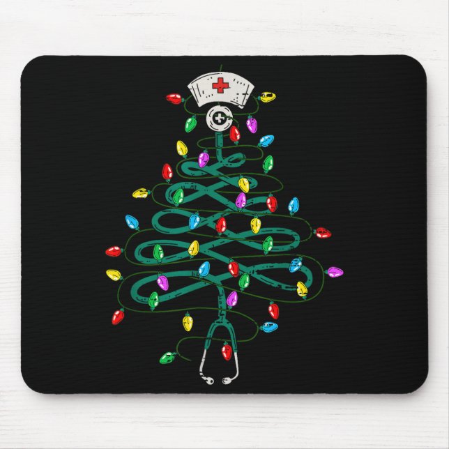 Mousepad Stethoscope Christmas Tree Lights Nurse Christmas  (Frente)