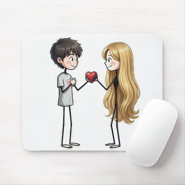 Mousepad Stick Figure Boy Giving His Heart Away (Com mouse)