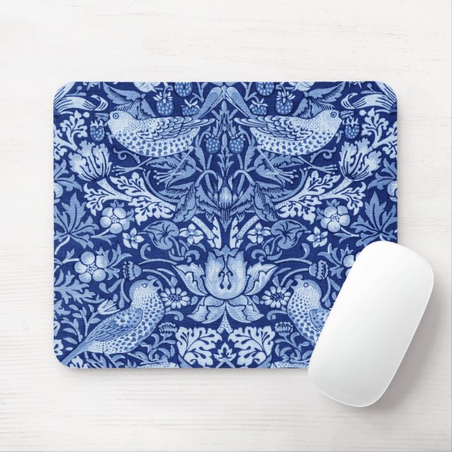 Mousepad Strawberry Thef Blue Monotone, William Morris (Com mouse)