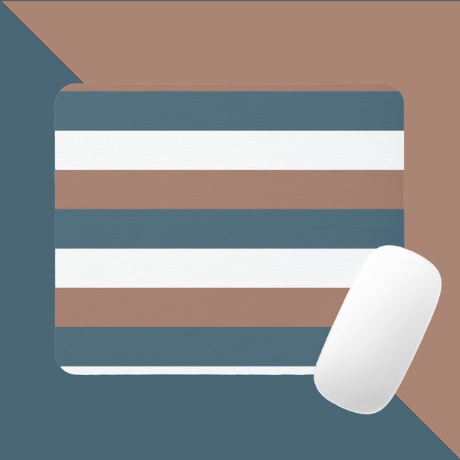 Mousepad Stripes Padrão Mocha Brown Teal White (A mousepad with mocha brown, teal and white stripes)