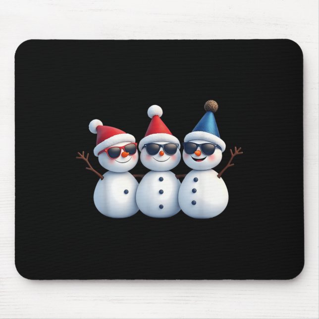 Mousepad Stylish Snowmen In Winter Wonderland 3 Snowmen Fri (Frente)