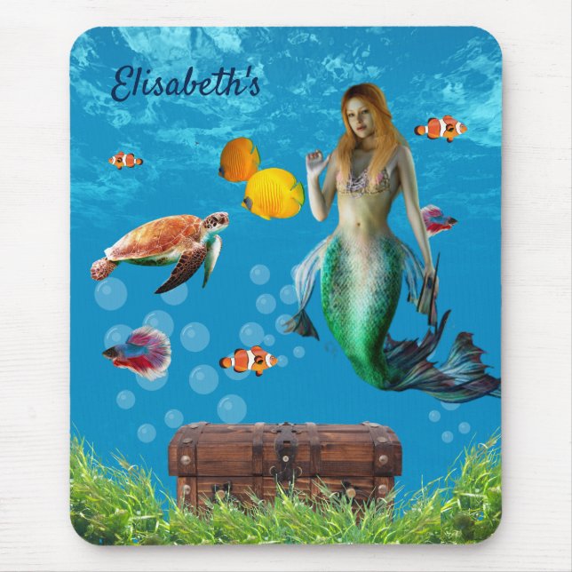 Mousepad Submarino Sereia Treasure Hunt Fantasy Blue (Frente)
