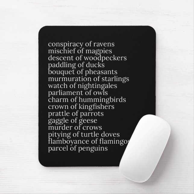 Mousepad substantivos coletivos de aves preto e branco (Com mouse)