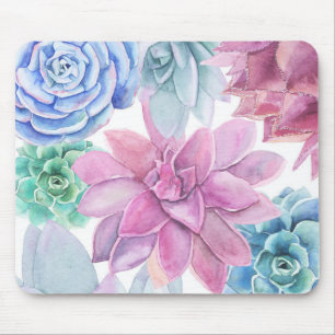 Mousepad Suculentas Moderna Elegância Jardim Floral Branco