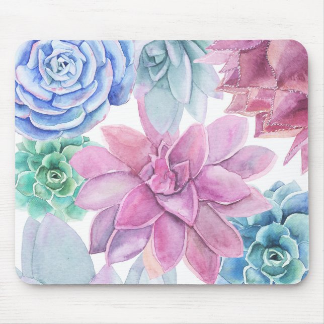 Mousepad Suculentas Moderna Elegância Jardim Floral Branco (Frente)