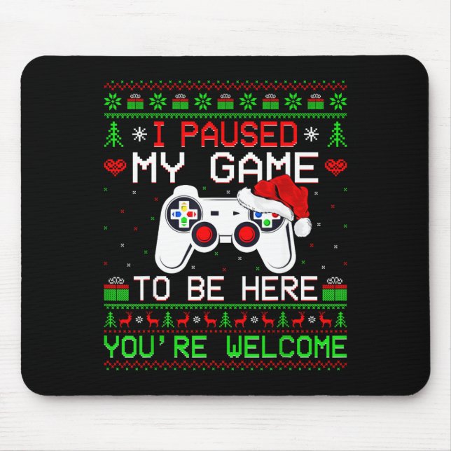 Mousepad Suéter Feio de Natal de Videogame Divertido Gamer  (Frente)