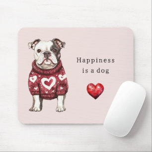 Mousepad Suéter Vermelho Corações Brancos A Felicidade é um
