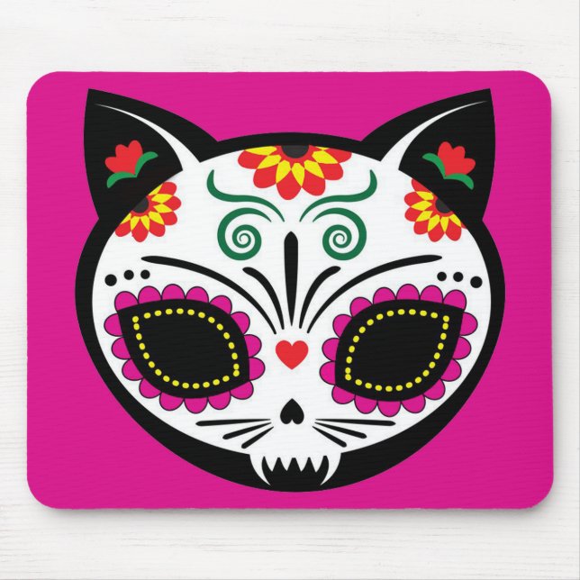 Mousepad Sugar Skull Cat, Dia de los Muertos #14 (Frente)