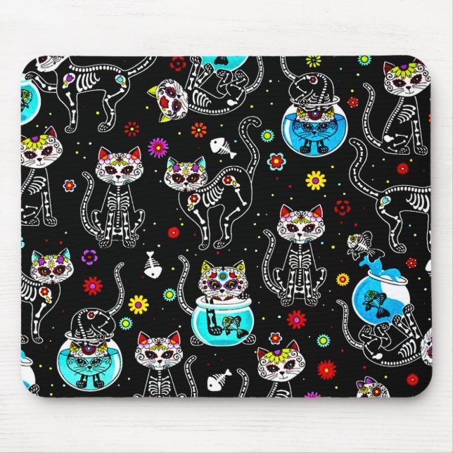 Mousepad Sugar Skull Cat, Dia de los Muertos #16 (Frente)