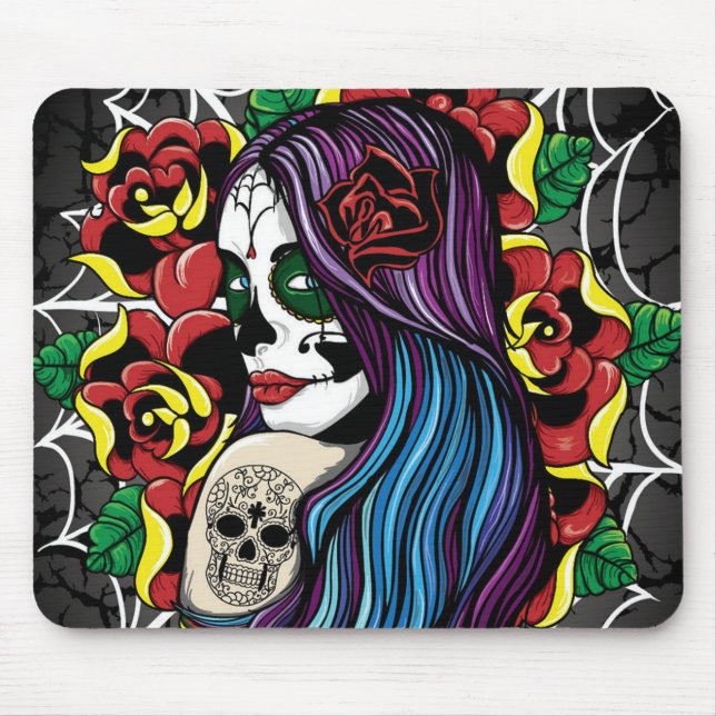 Mousepad Sugar Skull Girl, Dia de los Muertos #9 (Frente)