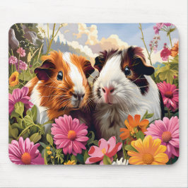 Mousepad Suínos-guineenses entre flores silvestres