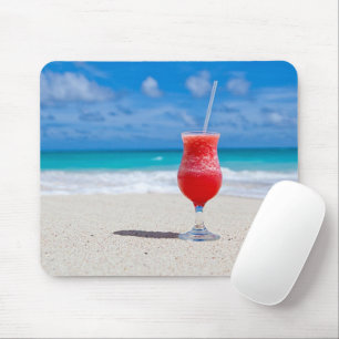 Mousepad Summer Red Strawberry Margarita Em Praia Tropical