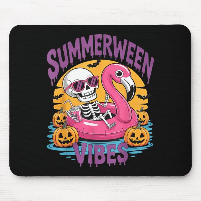 Mousepad Summerween Vibes Skeleton Flamingo Spooky Hallowee (Frente)