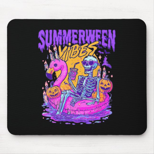 Mousepad Summerwin Skeleton Float Halloween Vibes Flamingo (Frente)