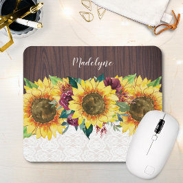 Mousepad Sunflower Floral Rustic Nome Personalizado