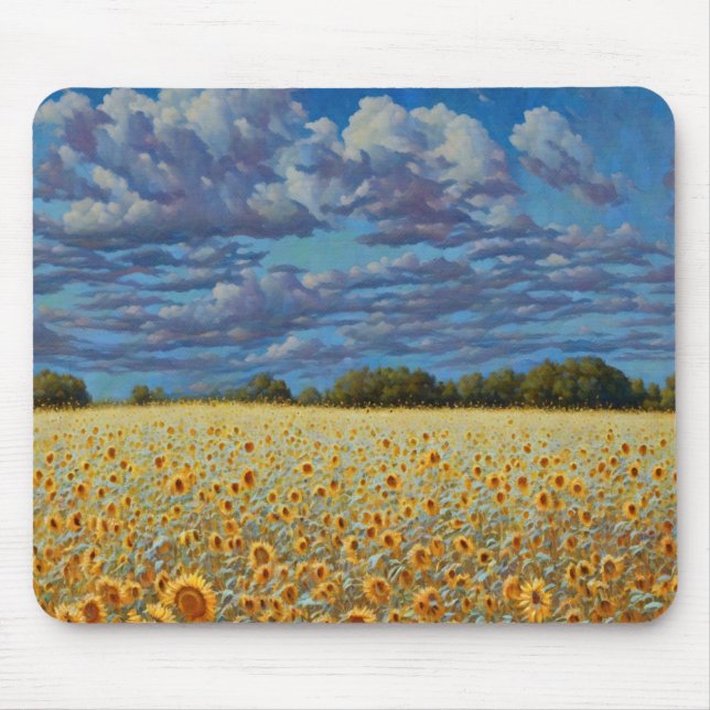 Mousepad Sunflower Meadow Art Cloudy Sky (Frente)