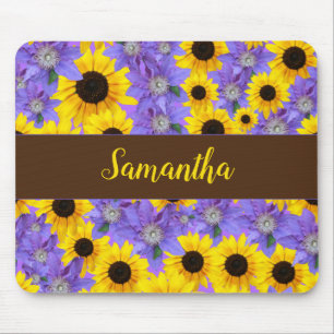 Mousepad Sunflower Purple Floral Pattern Personalized