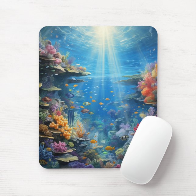 Mousepad Sunlit Tropical Underwater Coral Reef (Com mouse)