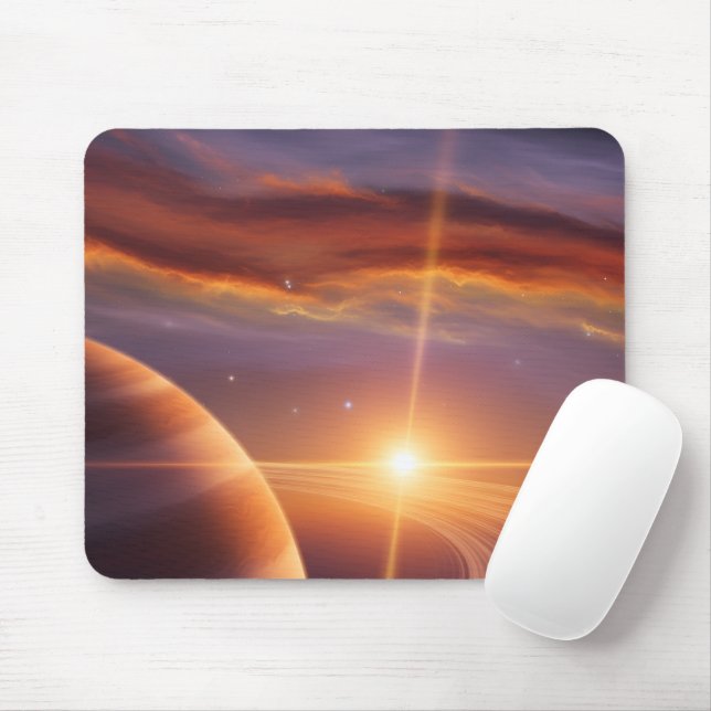Mousepad Sunset Saturn Rings Cosmic Space Art (Com mouse)