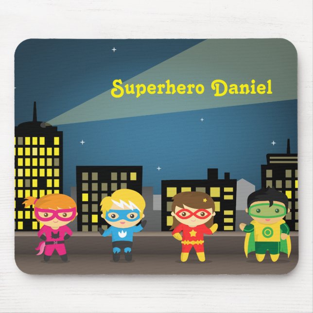 Mousepad Super-herói Bonito Skyline Para Crianças (Frente)