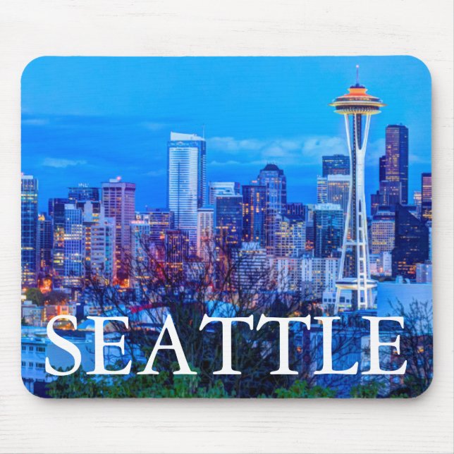 Mousepad Super Lua nascendo perto da silhueta de Seattle (Frente)