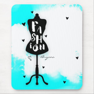 Mousepad Suporte de Manequim FASHION Aqua & Branco com Cora