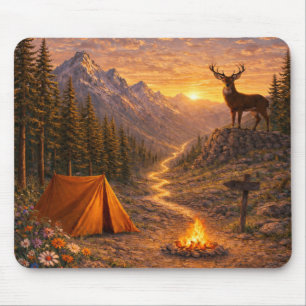 Mousepad Suporte de Mouse Acampamento de Veados ao Pôr do S