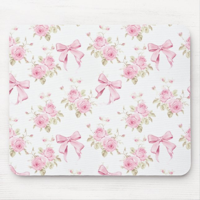 Mousepad Suporte de Mouse com Laço de Hortênsia Rosa (Frente)