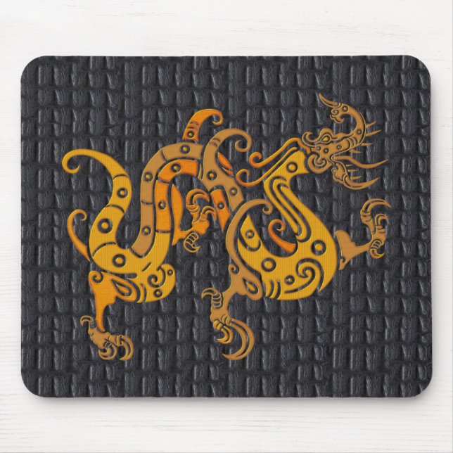 Mousepad Suporte de Mouse em Couro Dragão Dourado (25-006) (Frente)