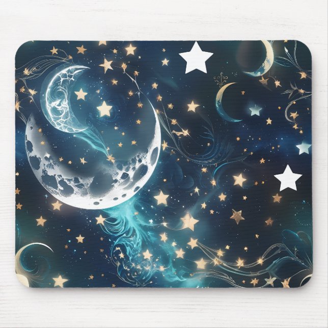 Mousepad Suporte de Mouse - Fases da Lua Celestial Azul Gel (Frente)