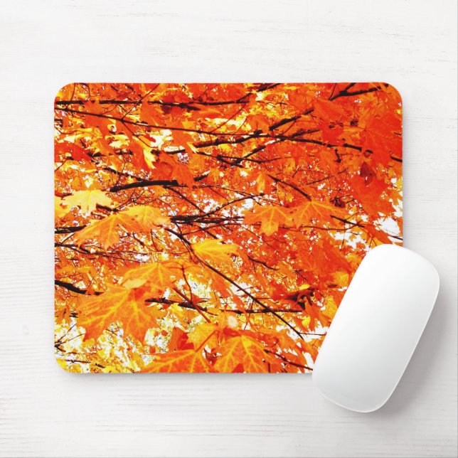Mousepad Suporte de Mouse Folhas de Bordo Laranja no Outono (Com mouse)