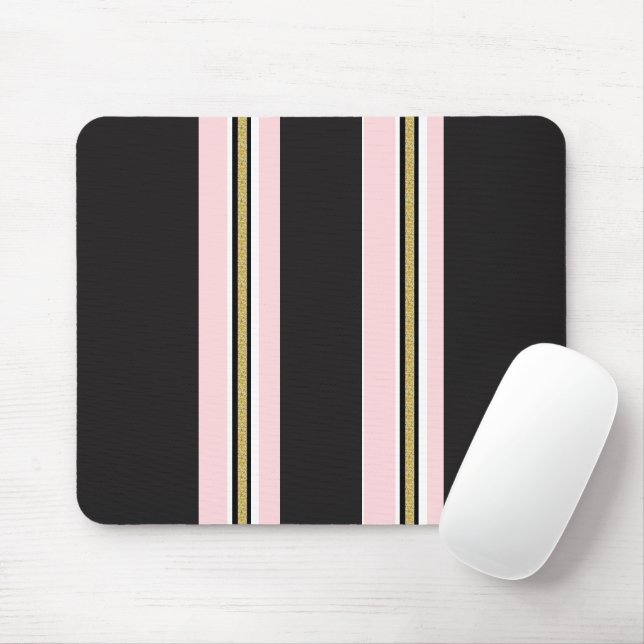 Mousepad Suporte de Mouse Pink & White Gold Black Stripe (Com mouse)