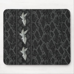 Mousepad Suporte de Mouse Preto Couro Jóia de Pássaro (047-