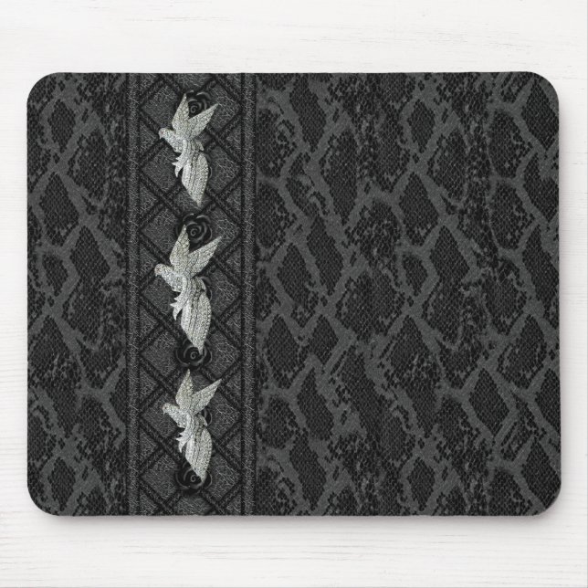 Mousepad Suporte de Mouse Preto Couro Jóia de Pássaro (047- (Frente)