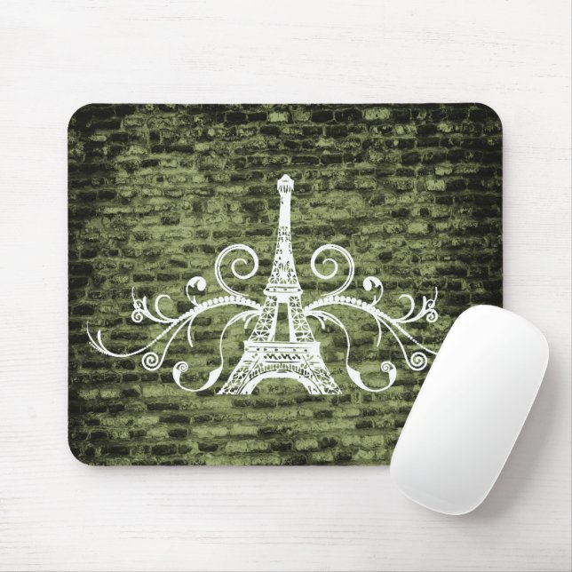Mousepad Suporte para mouse Grunge Torre Eiffel Verde (Com mouse)
